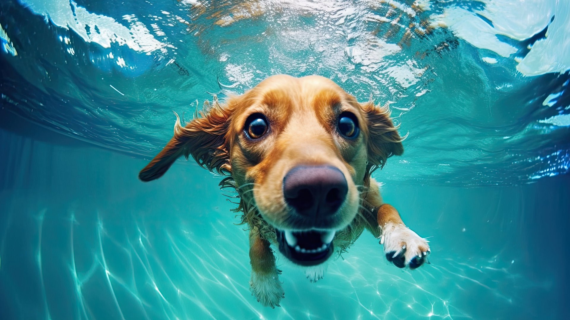 Brauner Hund taucht unter Wasser