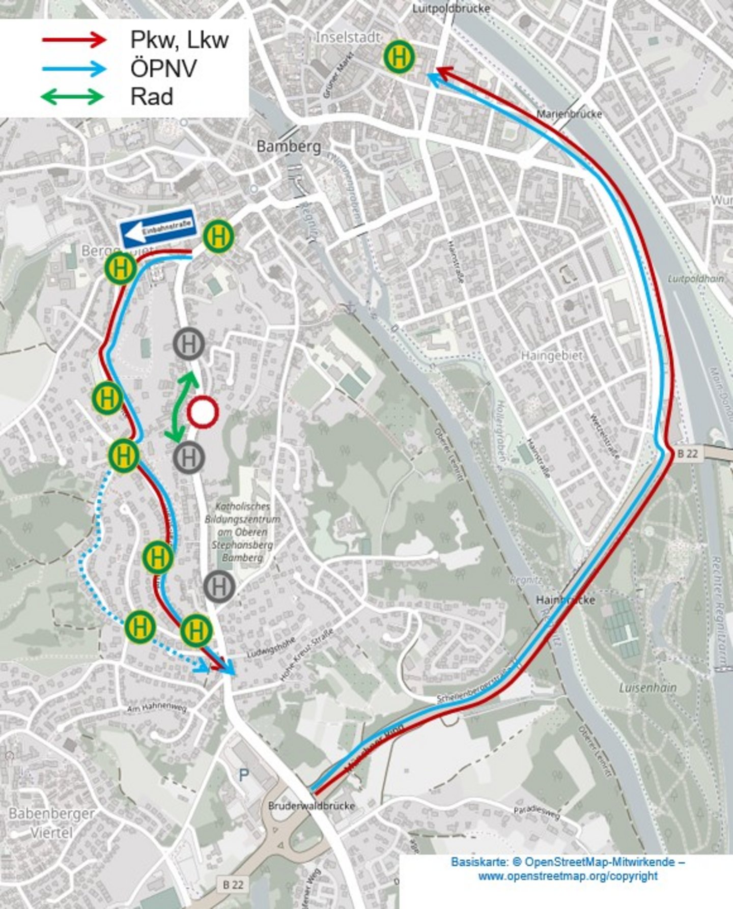 Karte Umleitung Baustelle Kaulberg 2025