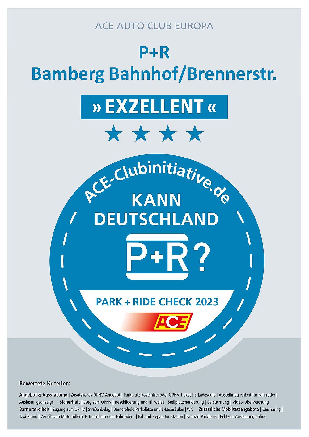 Exzellenz-Auszeichnung des P+R Brennerstraße zur besten Anlagen Deutschlands