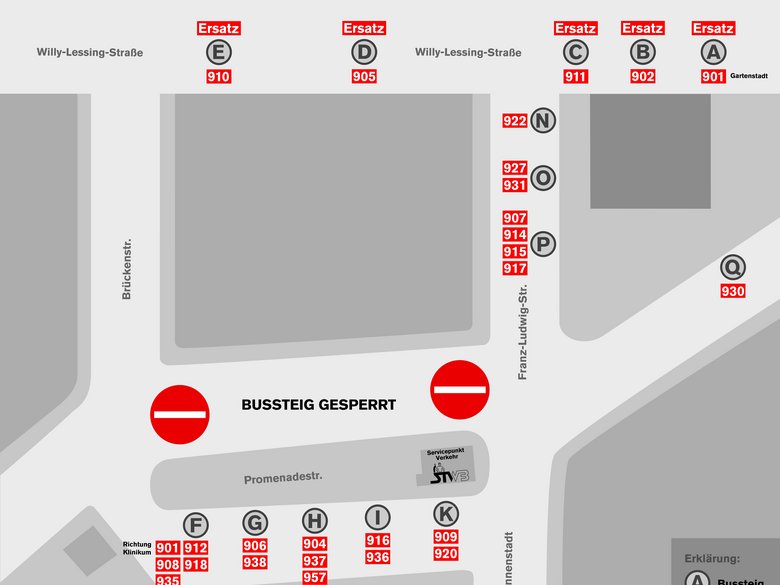 Sperrung Bussteige A bis E am ZOB | 21. - 31.10. | Sanierung Bussteig D