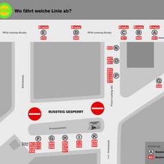 Sperrung Bussteige A bis E am ZOB | 21. - 31.10. | Sanierung Bussteig D